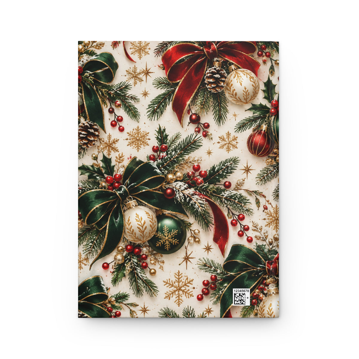 Holiday Pine & Ribbon Hardcover Journal — Lined Christmas Notebook