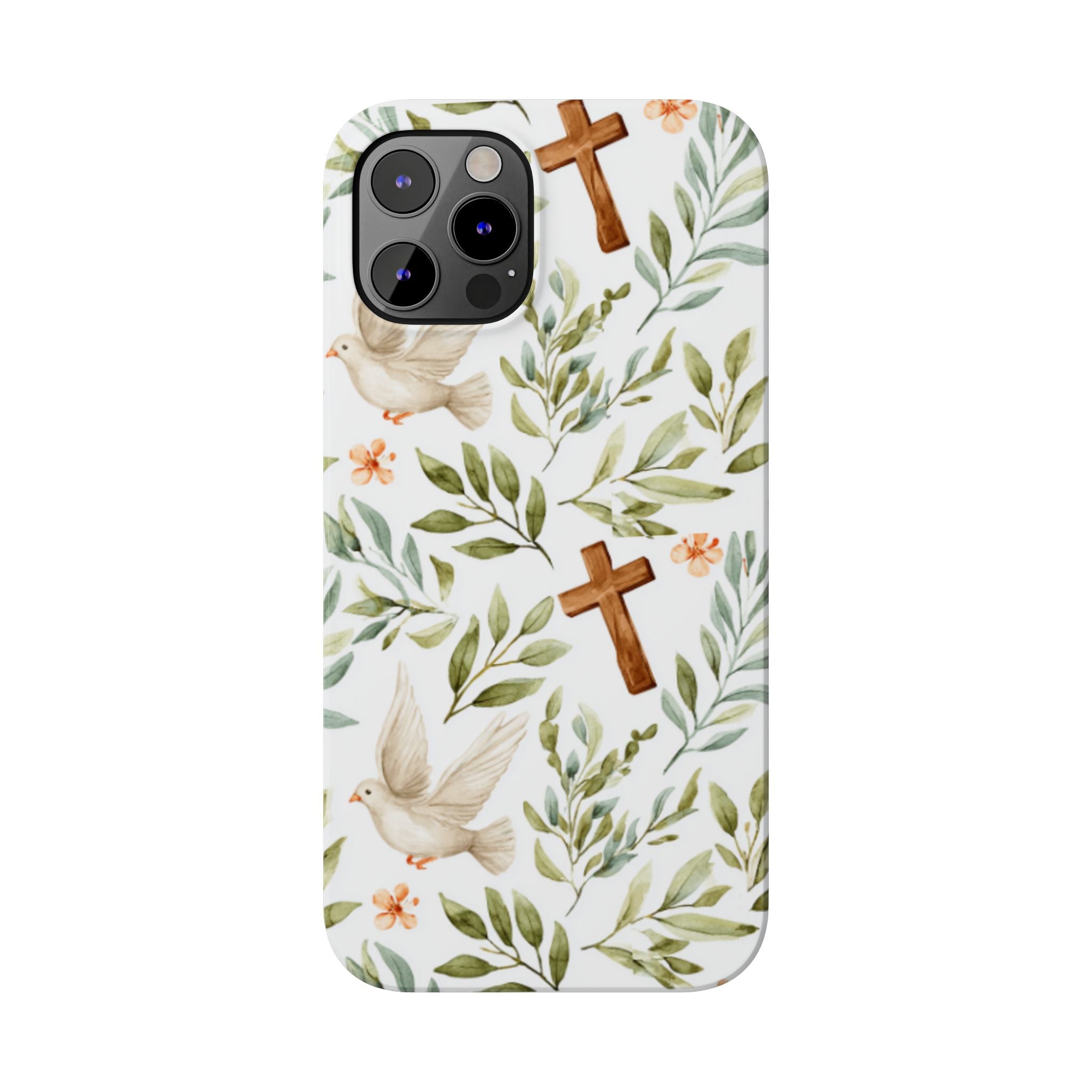 Slim Phone Case — Floral Dove & Cross Christian Design, Bible Verse Gift