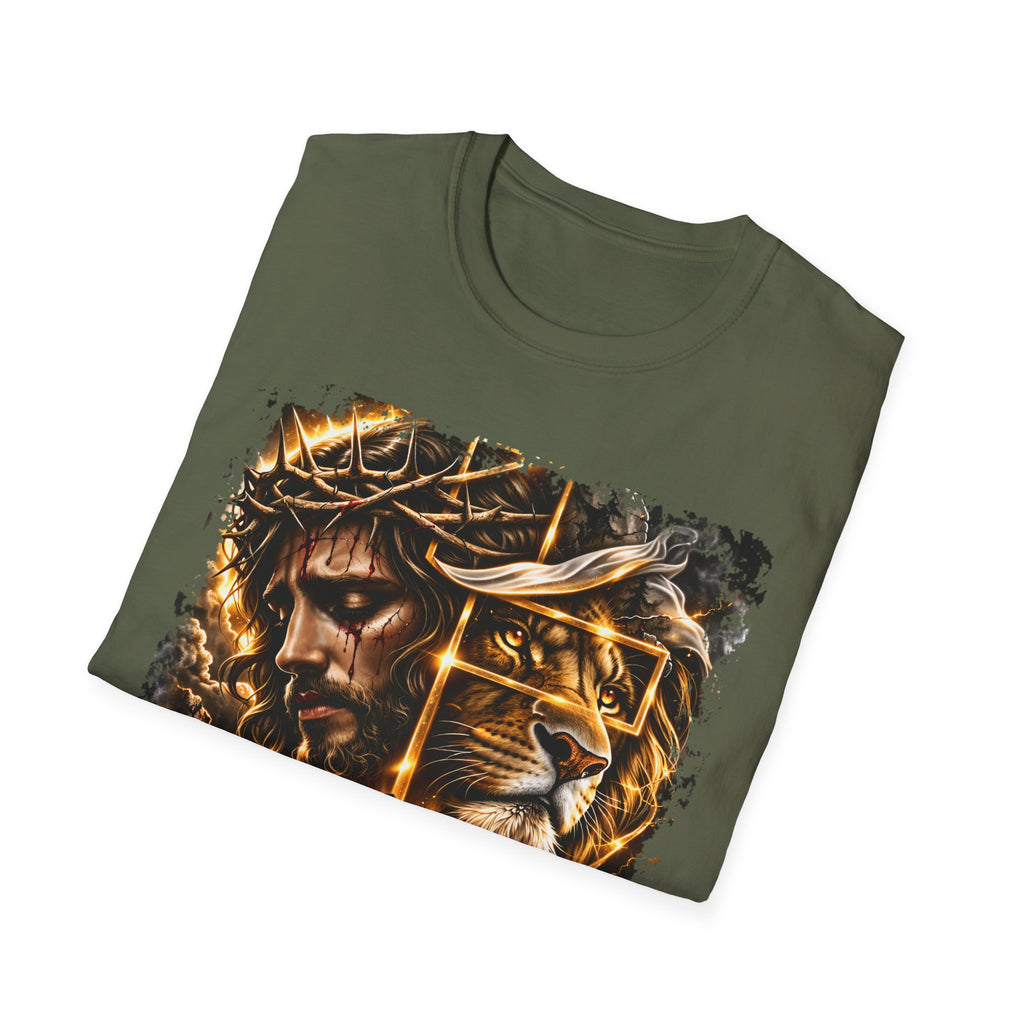 Faith Lion T-Shirt — Jesus Crown of Thorns & Cross Christian Graphic Tee