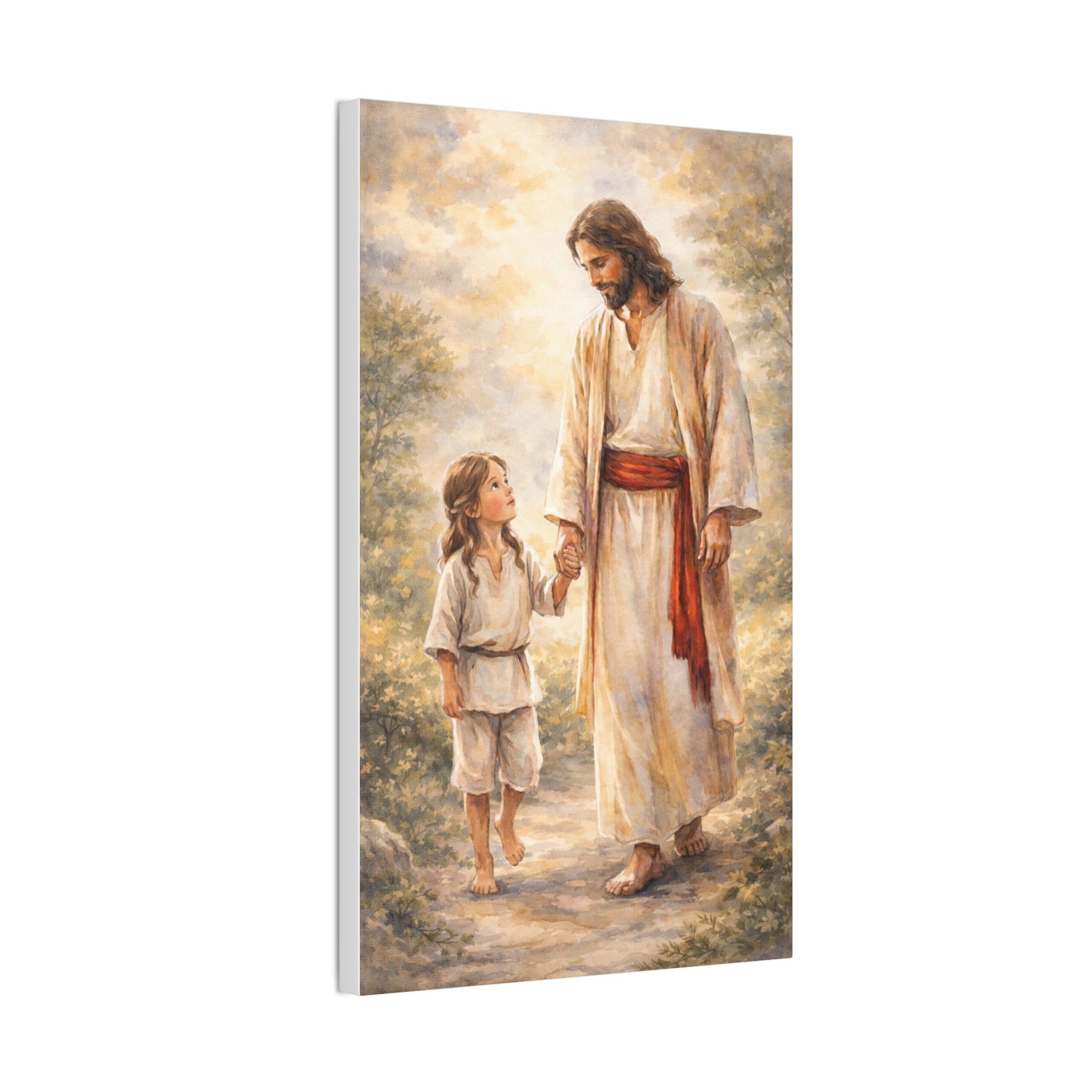 Jesus Walking With Child – Stretched Canvas Wall Art