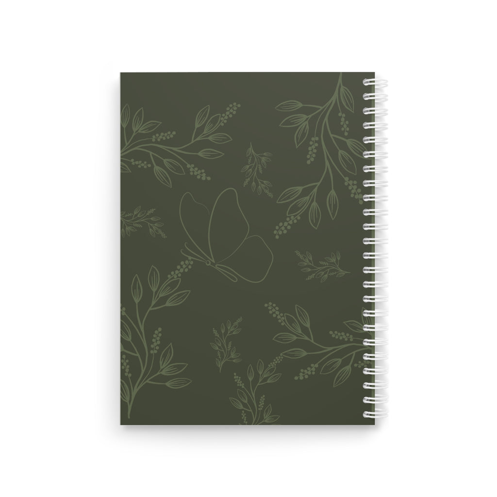 Sermon Notes Spiral Notebook — Olive Green Butterfly Faith Journal