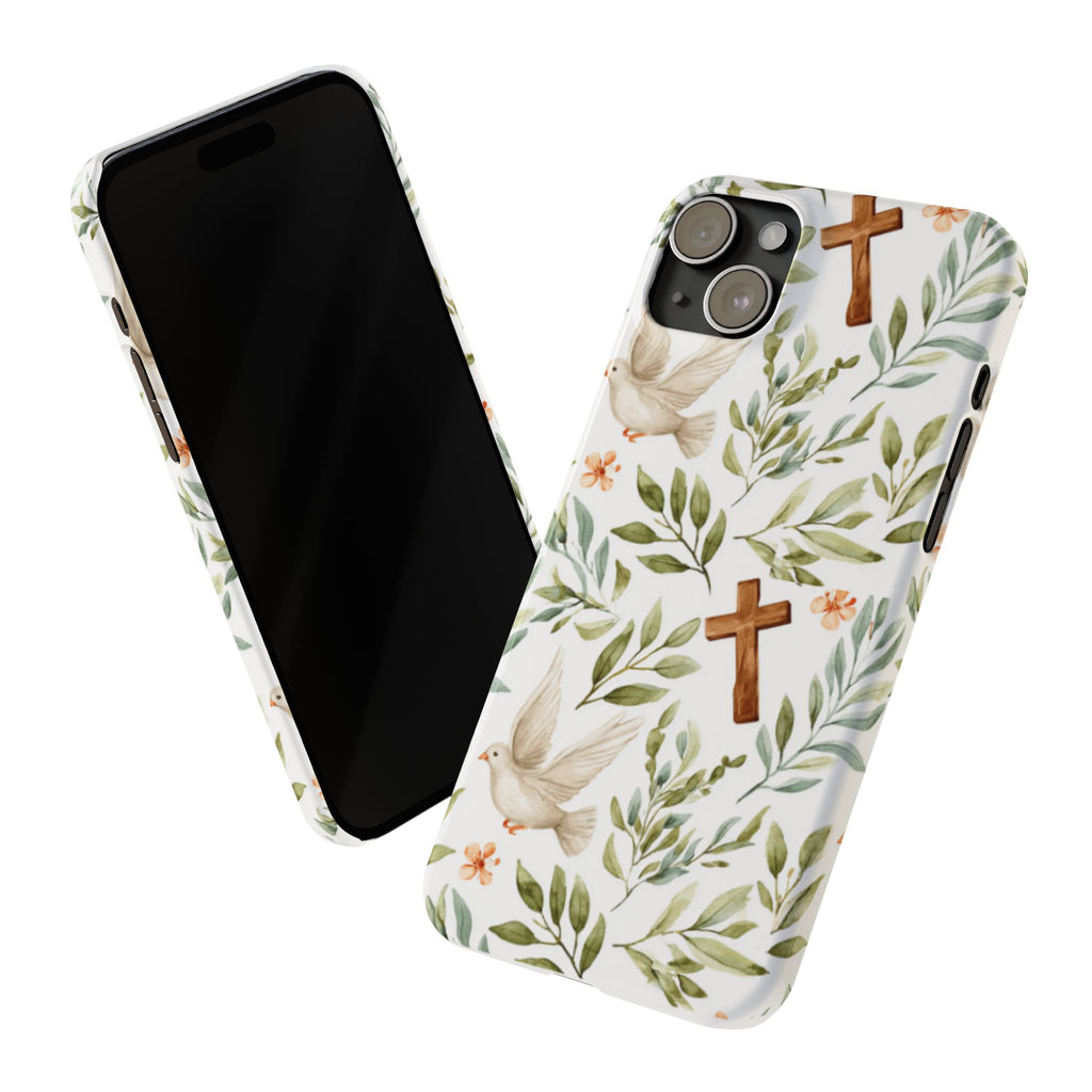 Slim Phone Case — Floral Dove & Cross Christian Design, Bible Verse Gift