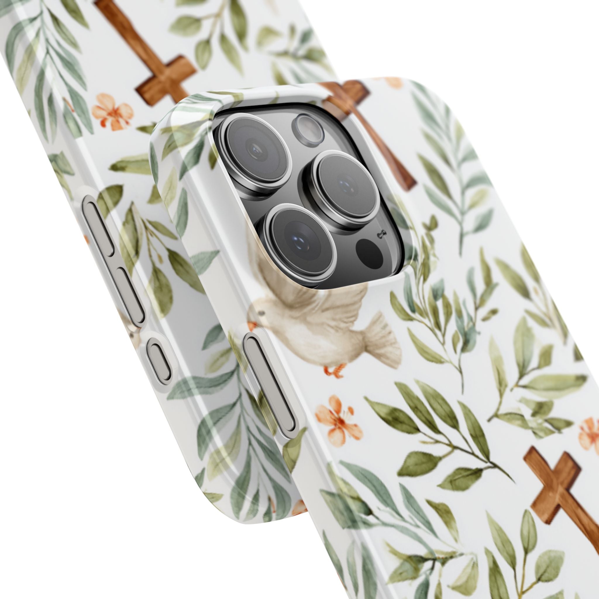 Slim Phone Case — Floral Dove & Cross Christian Design, Bible Verse Gift