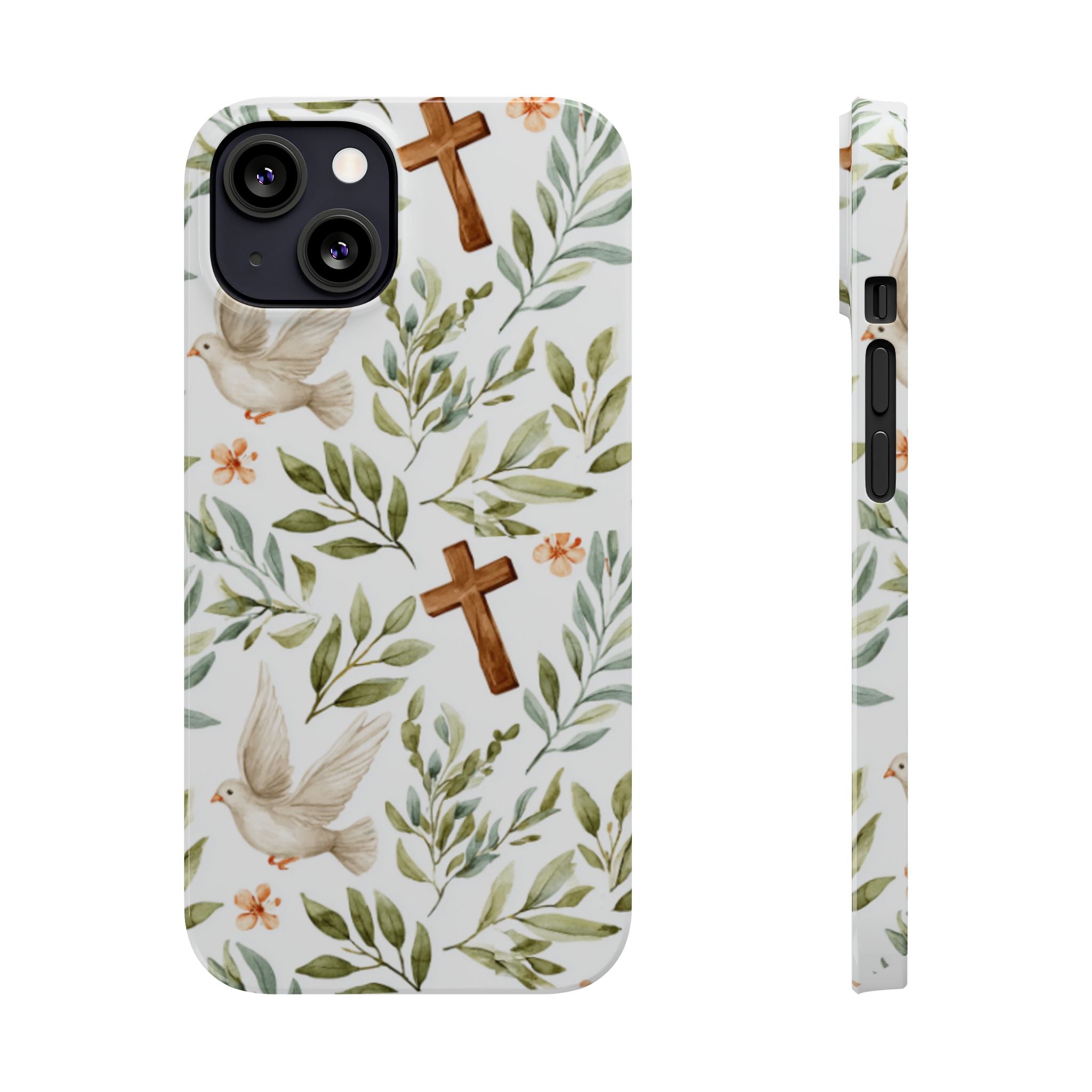 Slim Phone Case — Floral Dove & Cross Christian Design, Bible Verse Gift