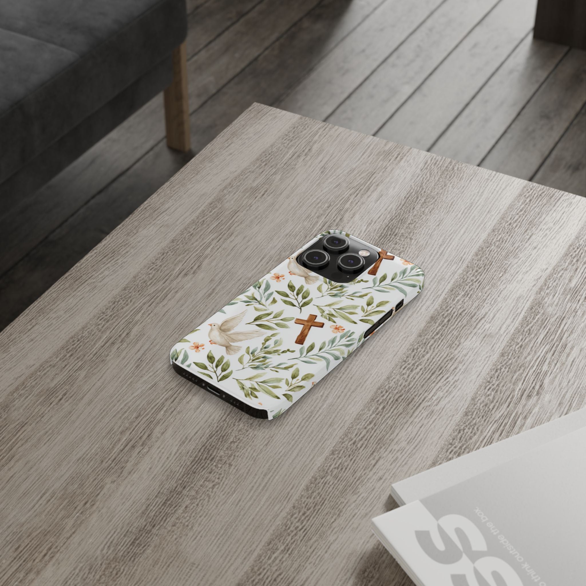 Slim Phone Case — Floral Dove & Cross Christian Design, Bible Verse Gift