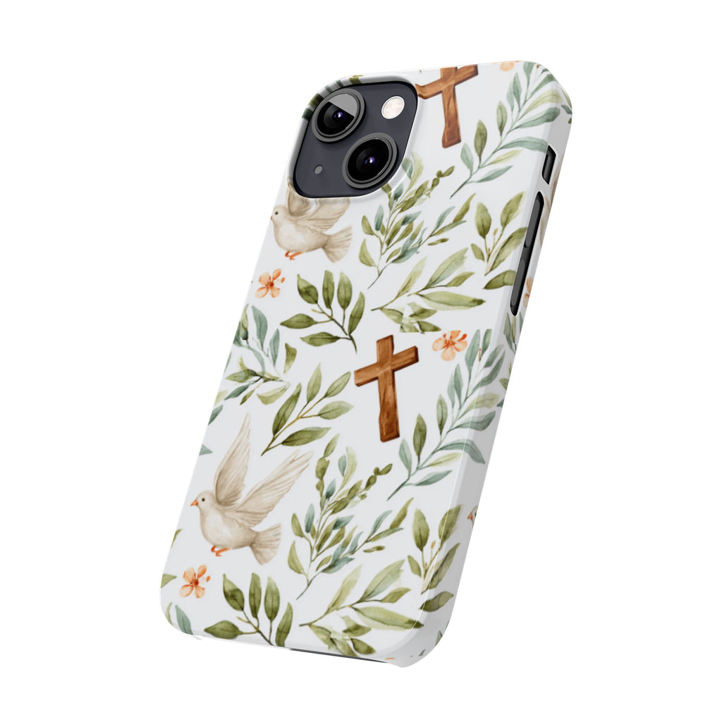 Slim Phone Case — Floral Dove & Cross Christian Design, Bible Verse Gift