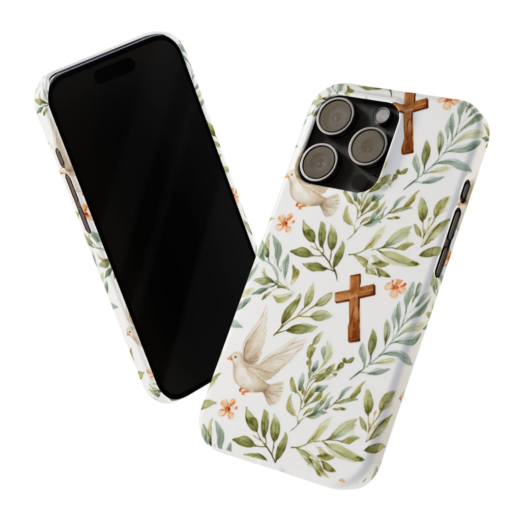 Slim Phone Case — Floral Dove & Cross Christian Design, Bible Verse Gift