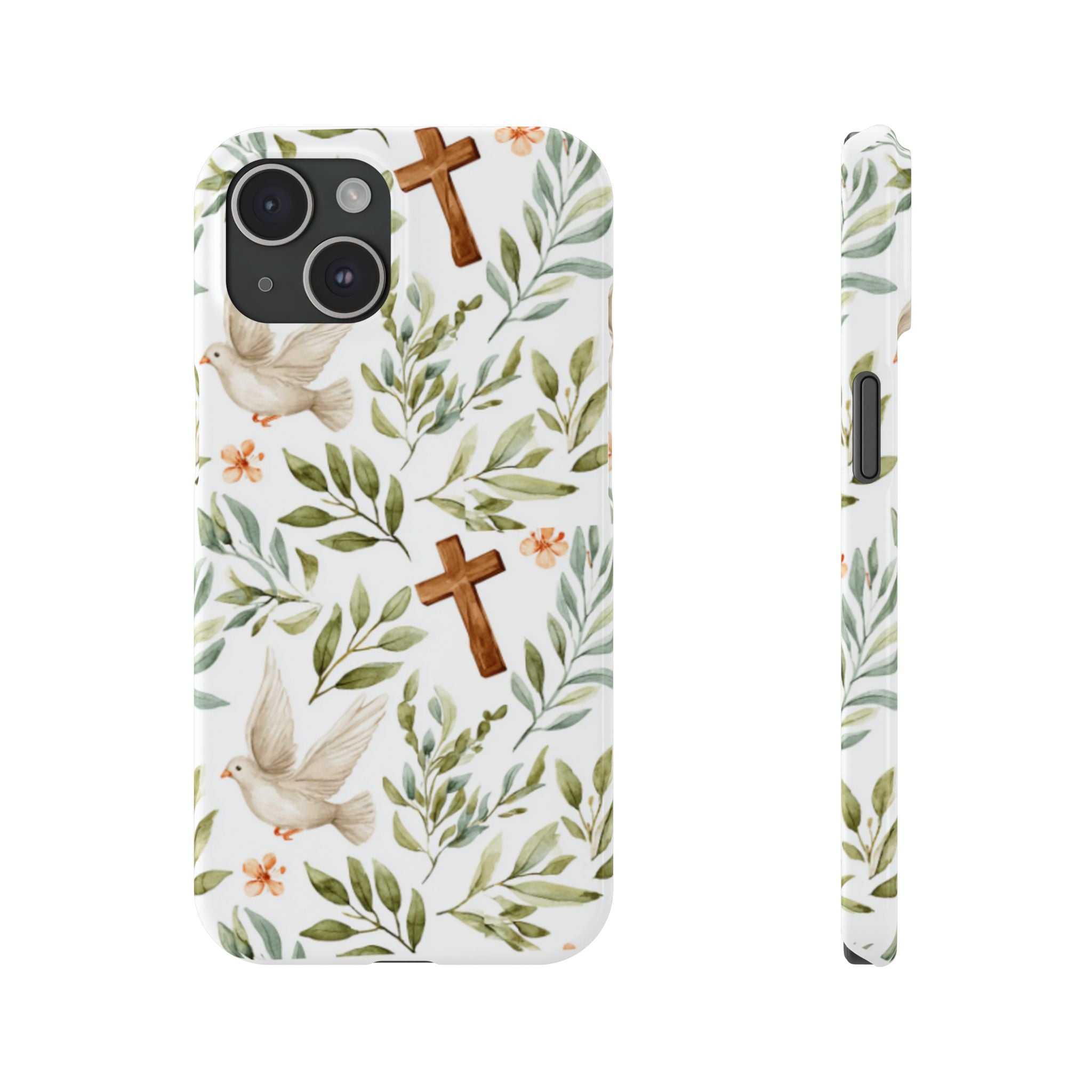 Slim Phone Case — Floral Dove & Cross Christian Design, Bible Verse Gift