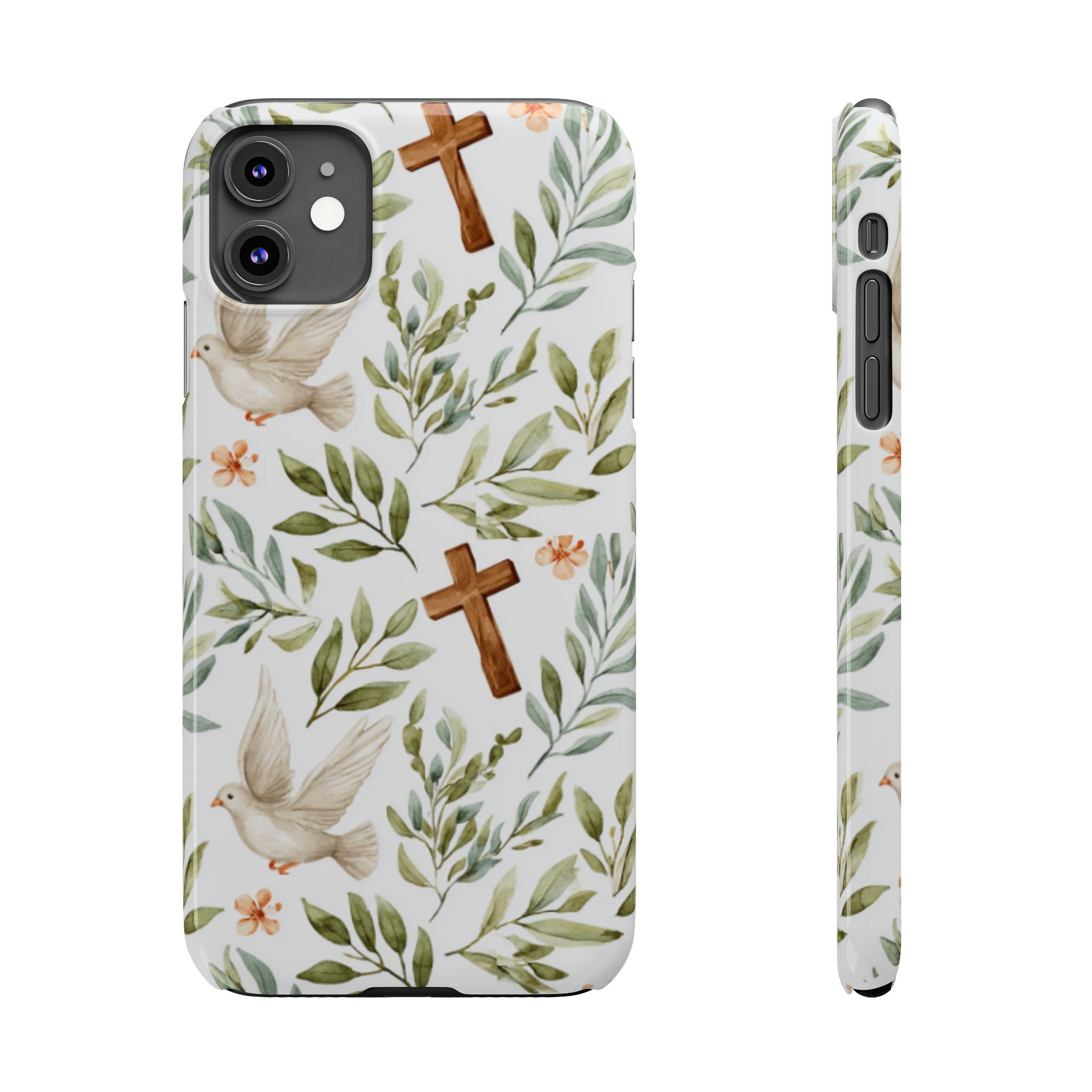 Slim Phone Case — Floral Dove & Cross Christian Design, Bible Verse Gift