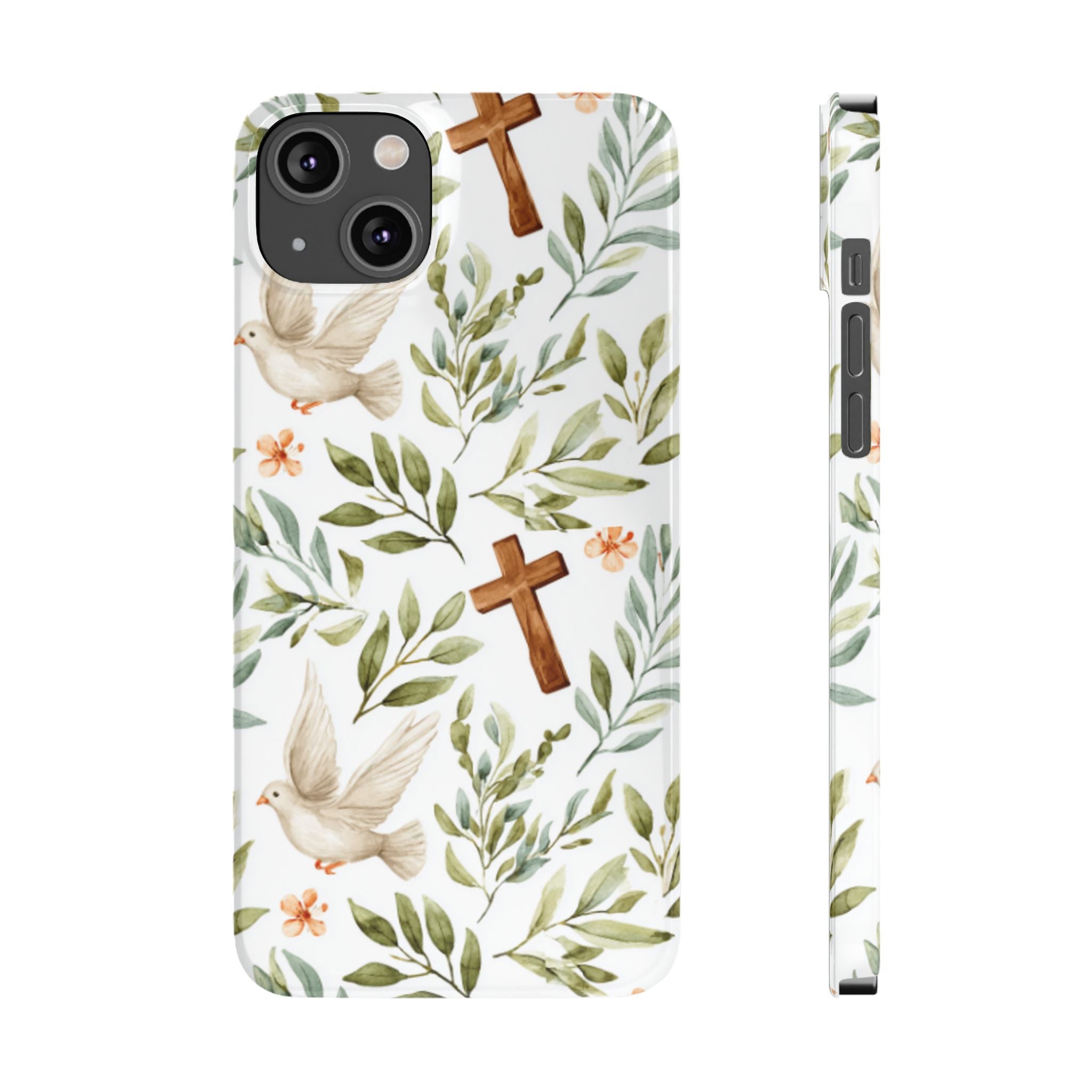 Slim Phone Case — Floral Dove & Cross Christian Design, Bible Verse Gift