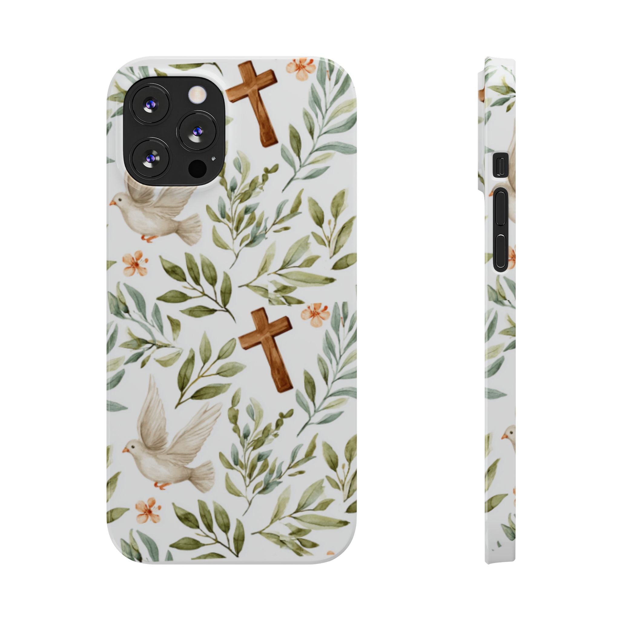 Slim Phone Case — Floral Dove & Cross Christian Design, Bible Verse Gift