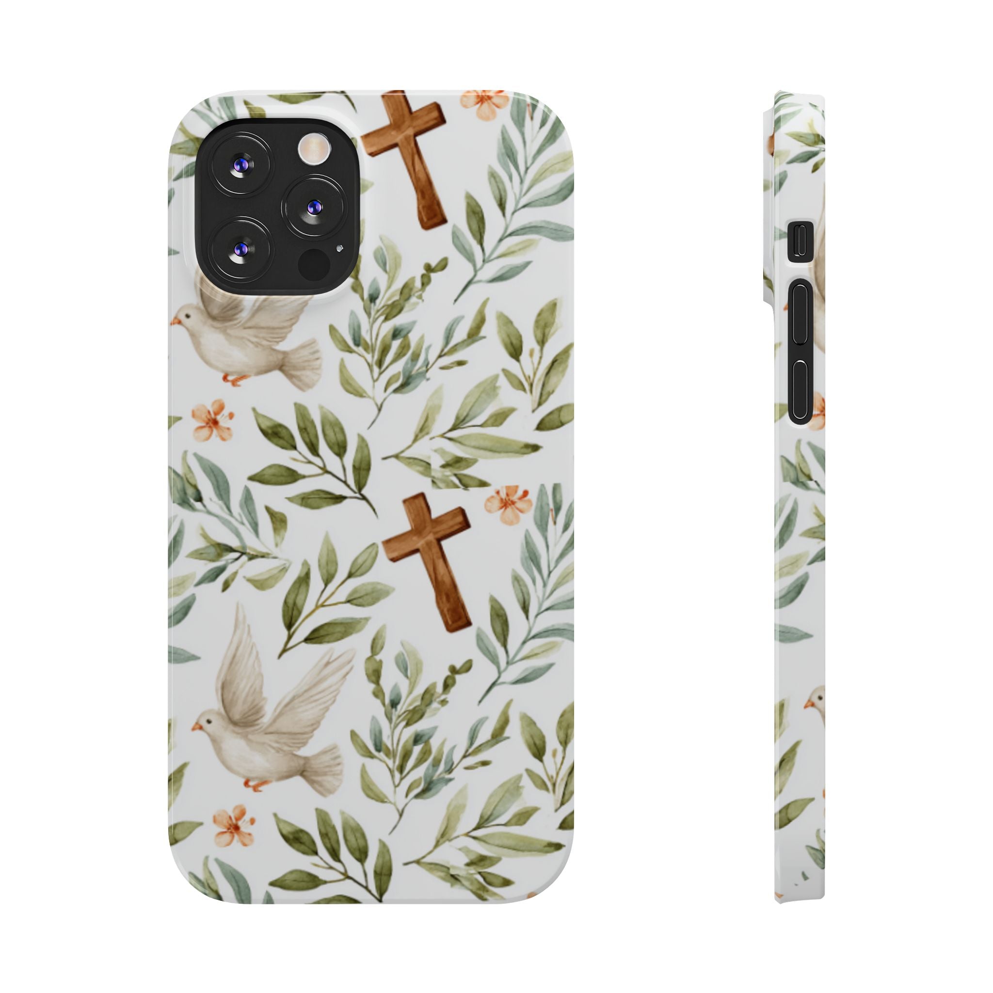Slim Phone Case — Floral Dove & Cross Christian Design, Bible Verse Gift
