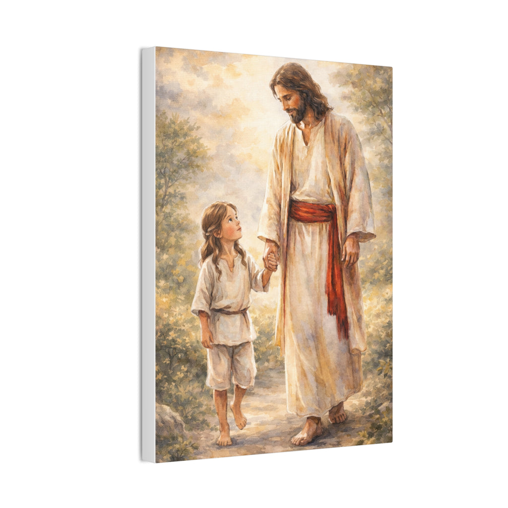 Jesus Walking With Child – Stretched Canvas Wall Art