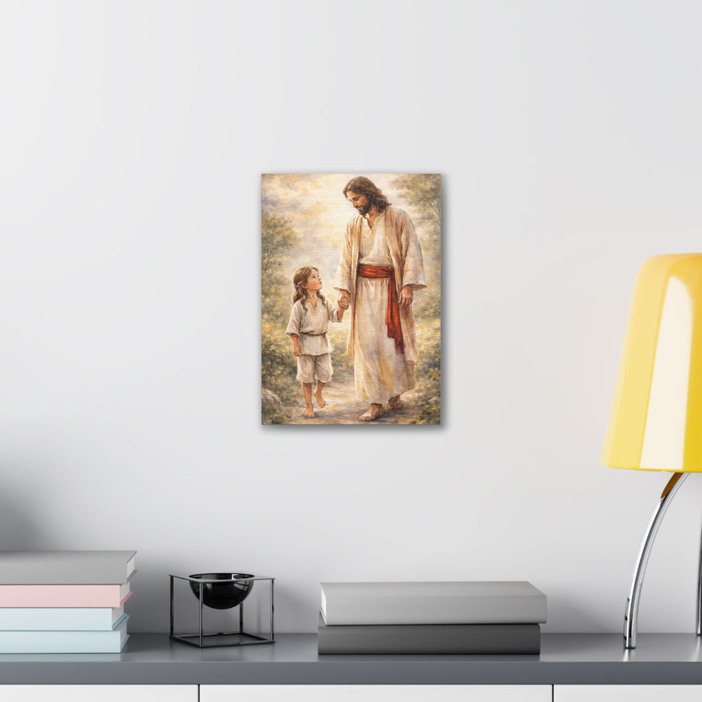 Jesus Walking With Child – Stretched Canvas Wall Art