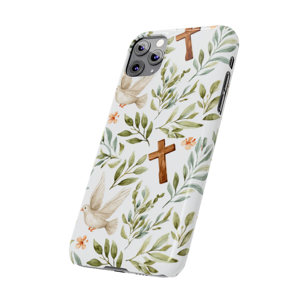 Slim Phone Case — Floral Dove & Cross Christian Design, Bible Verse Gift