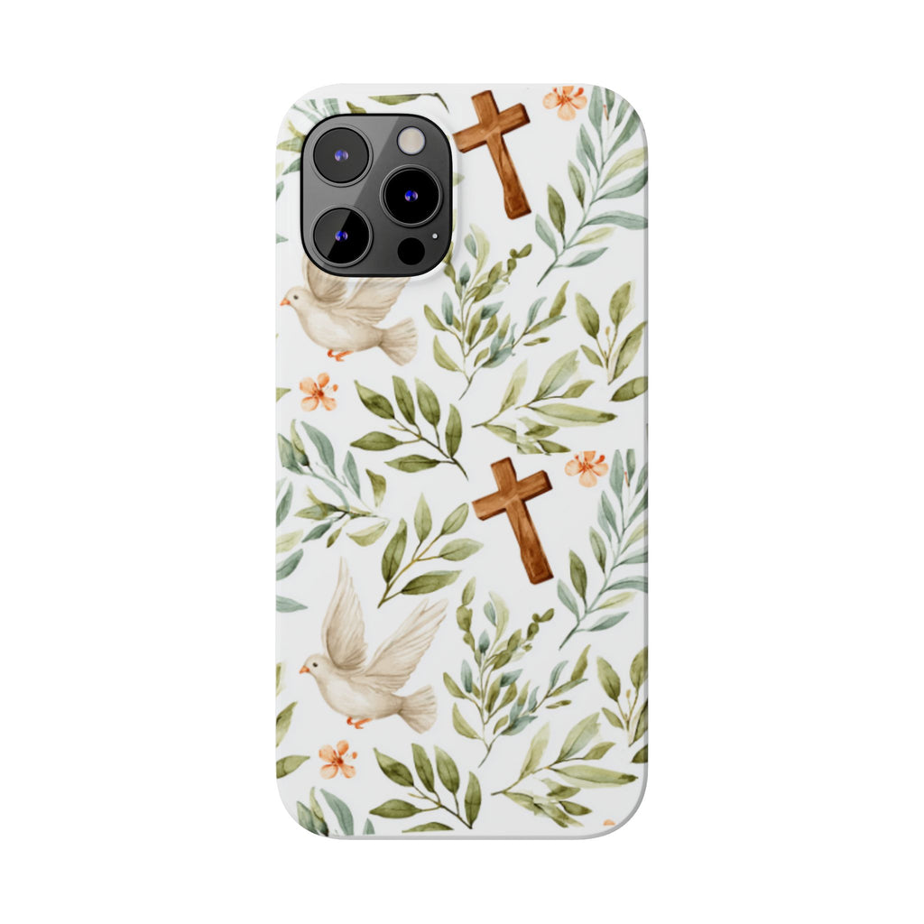 Slim Phone Case — Floral Dove & Cross Christian Design, Bible Verse Gift