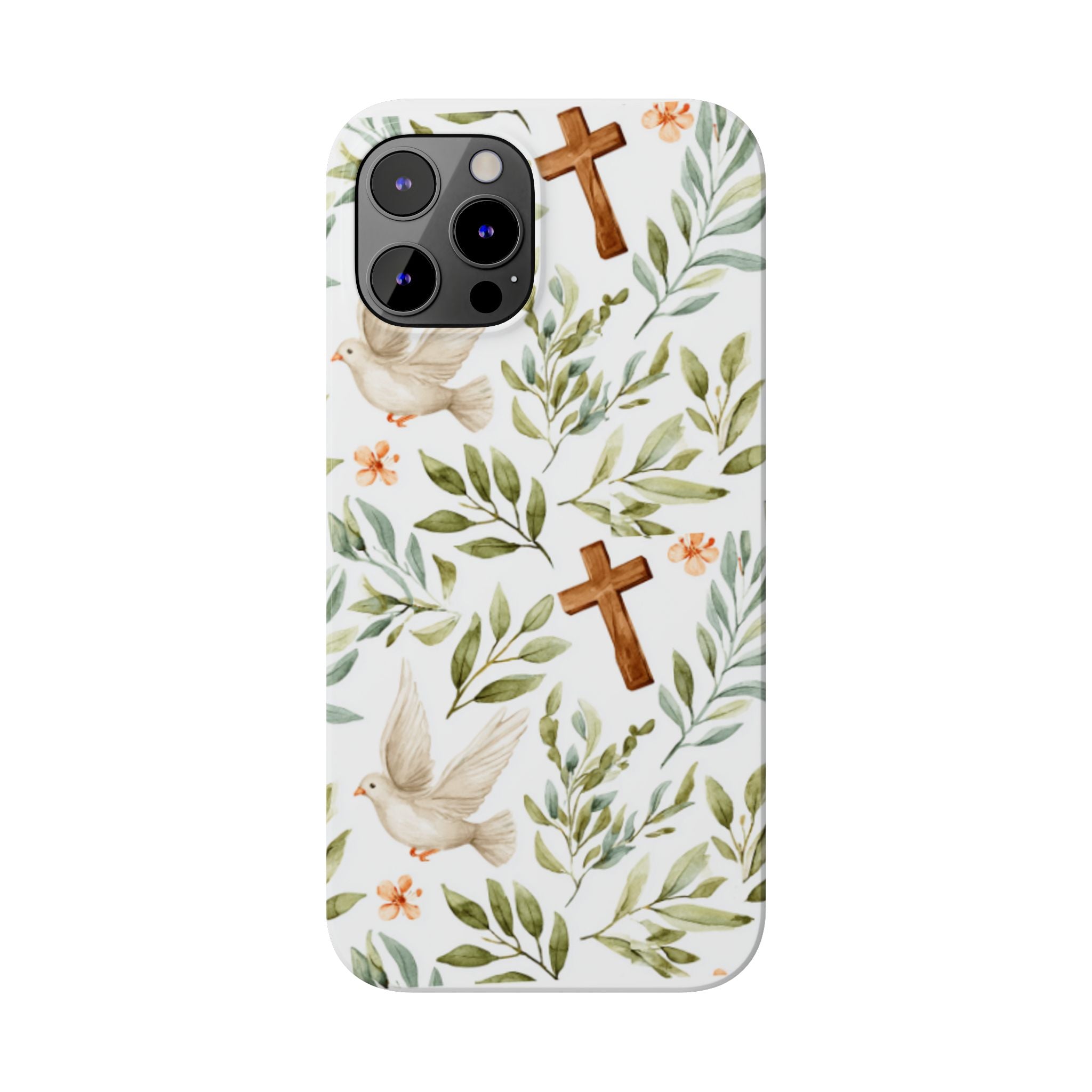Slim Phone Case — Floral Dove & Cross Christian Design, Bible Verse Gift