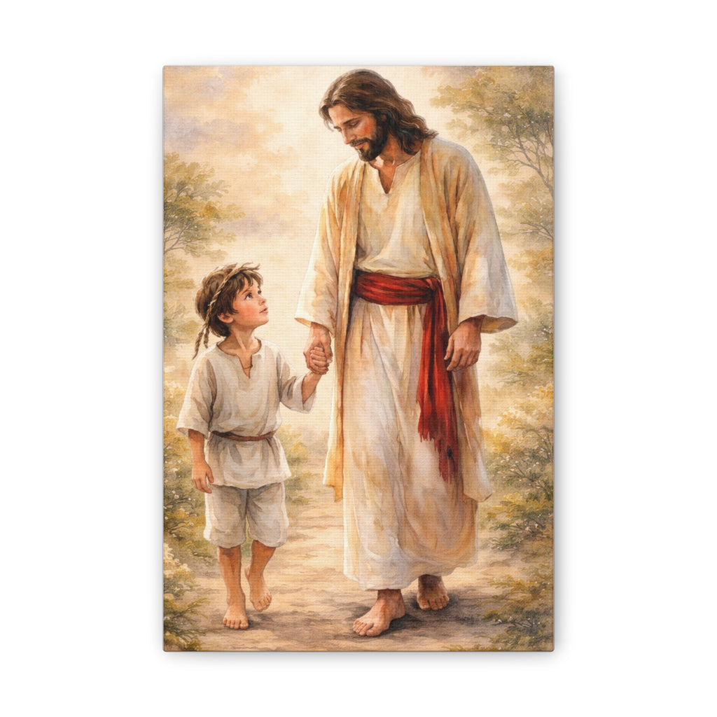 Jesus Walking with Child — Stretched Canvas Wall Art