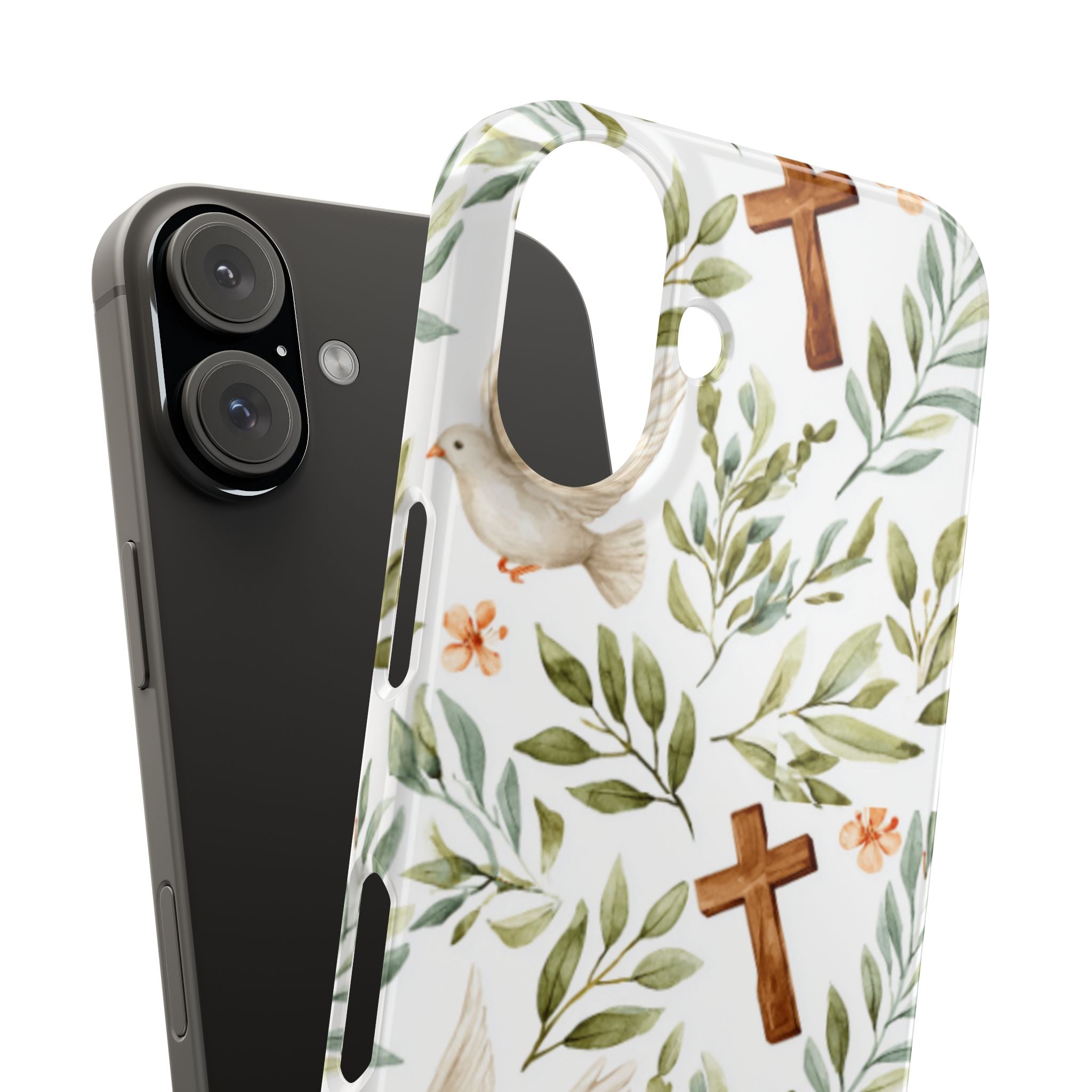 Slim Phone Case — Floral Dove & Cross Christian Design, Bible Verse Gift