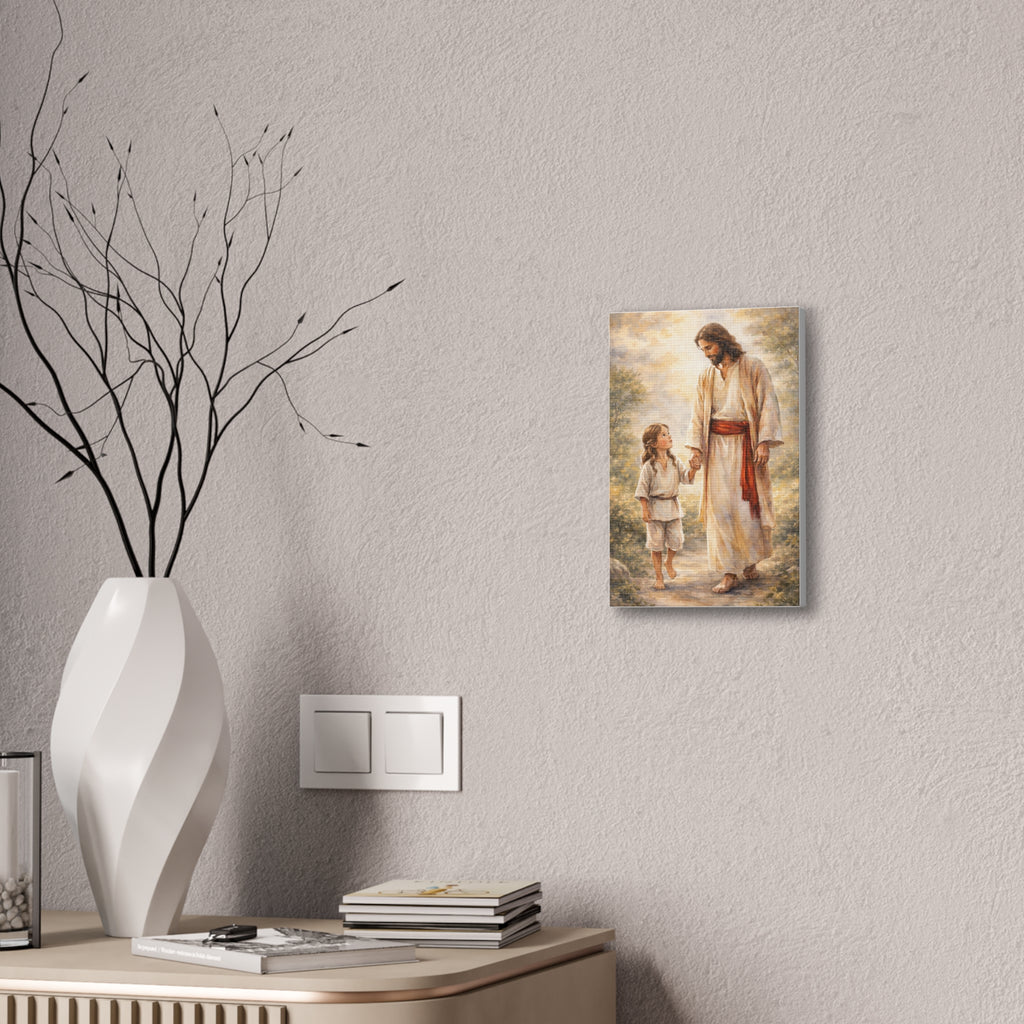 Jesus Walking With Child – Stretched Canvas Wall Art