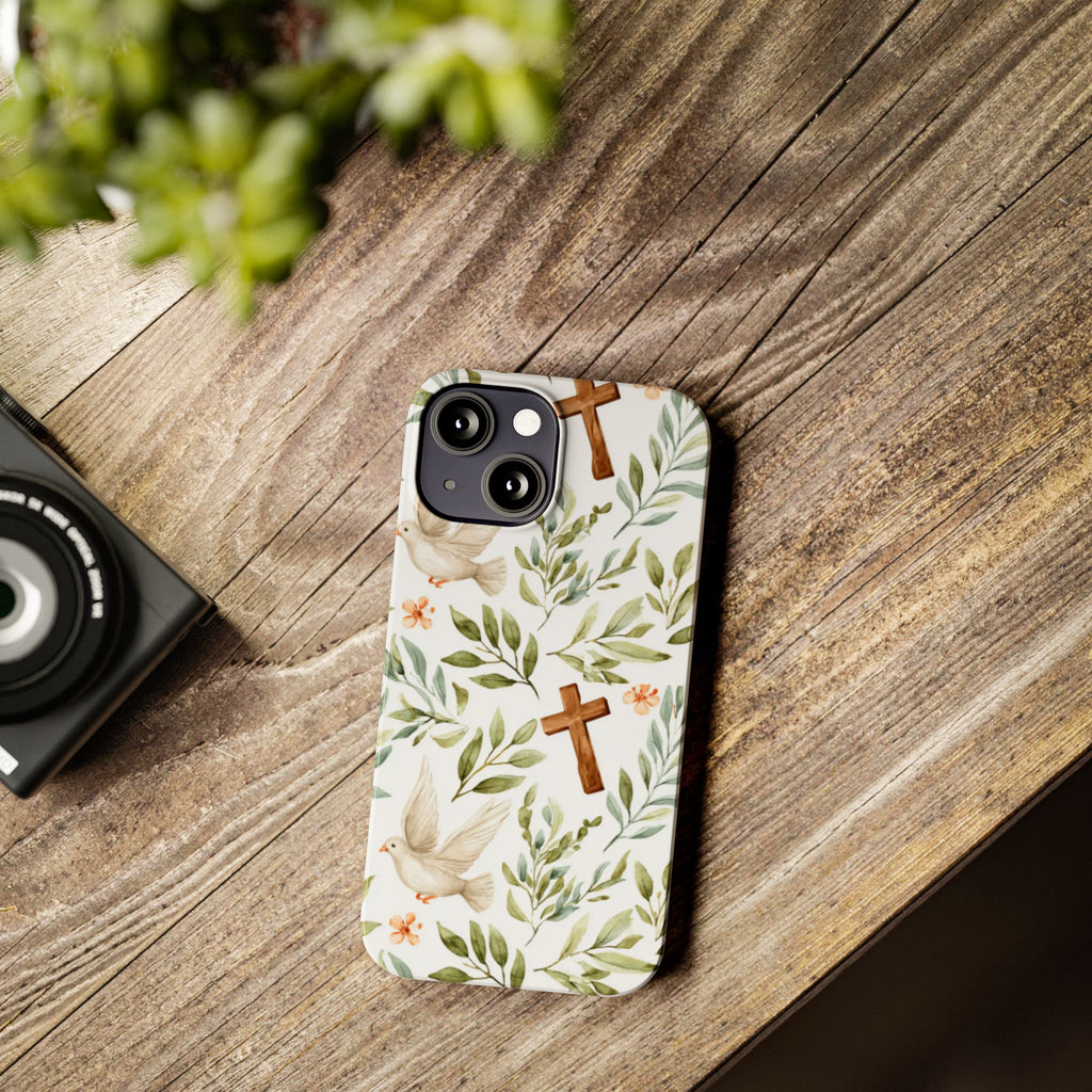 Slim Phone Case — Floral Dove & Cross Christian Design, Bible Verse Gift