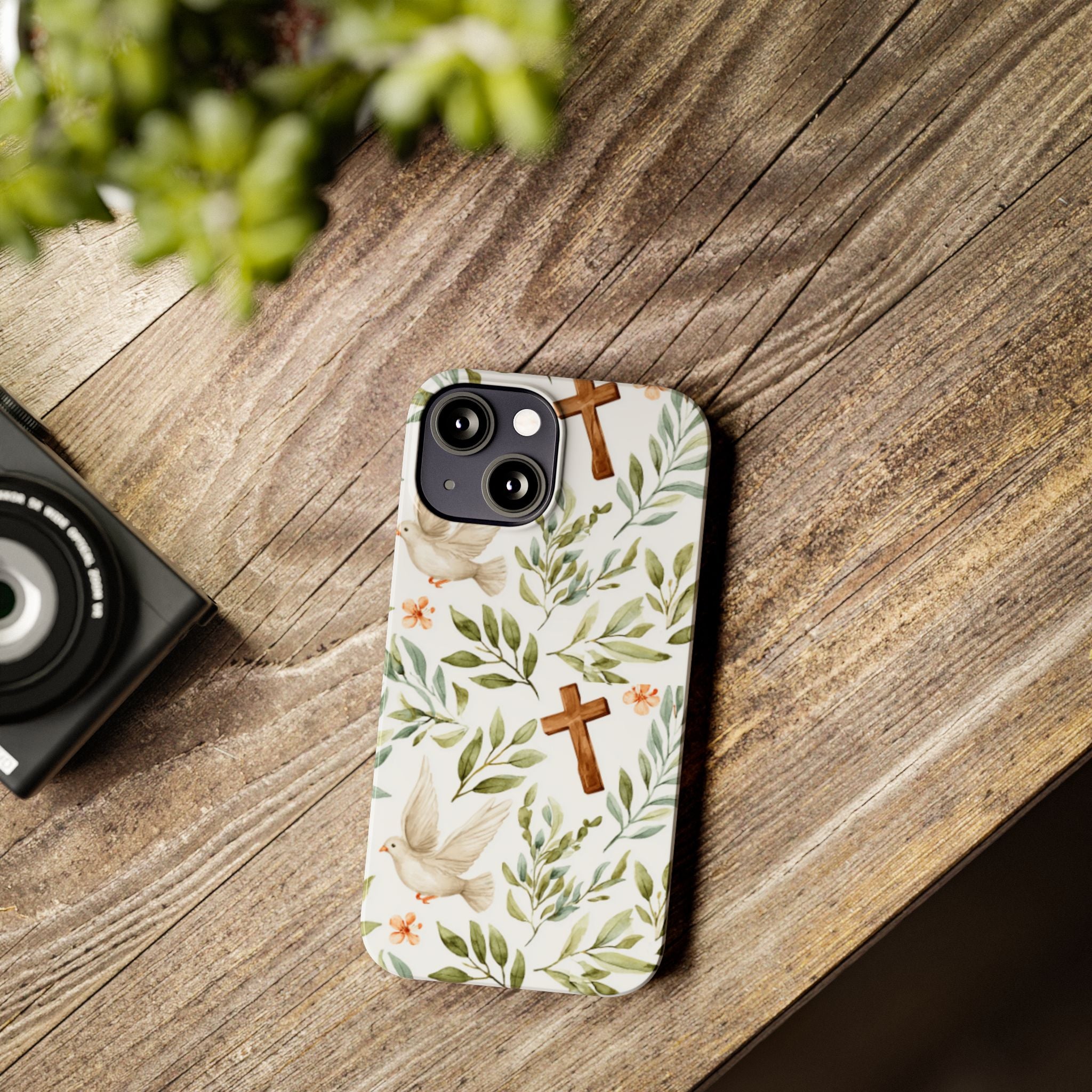 Slim Phone Case — Floral Dove & Cross Christian Design, Bible Verse Gift