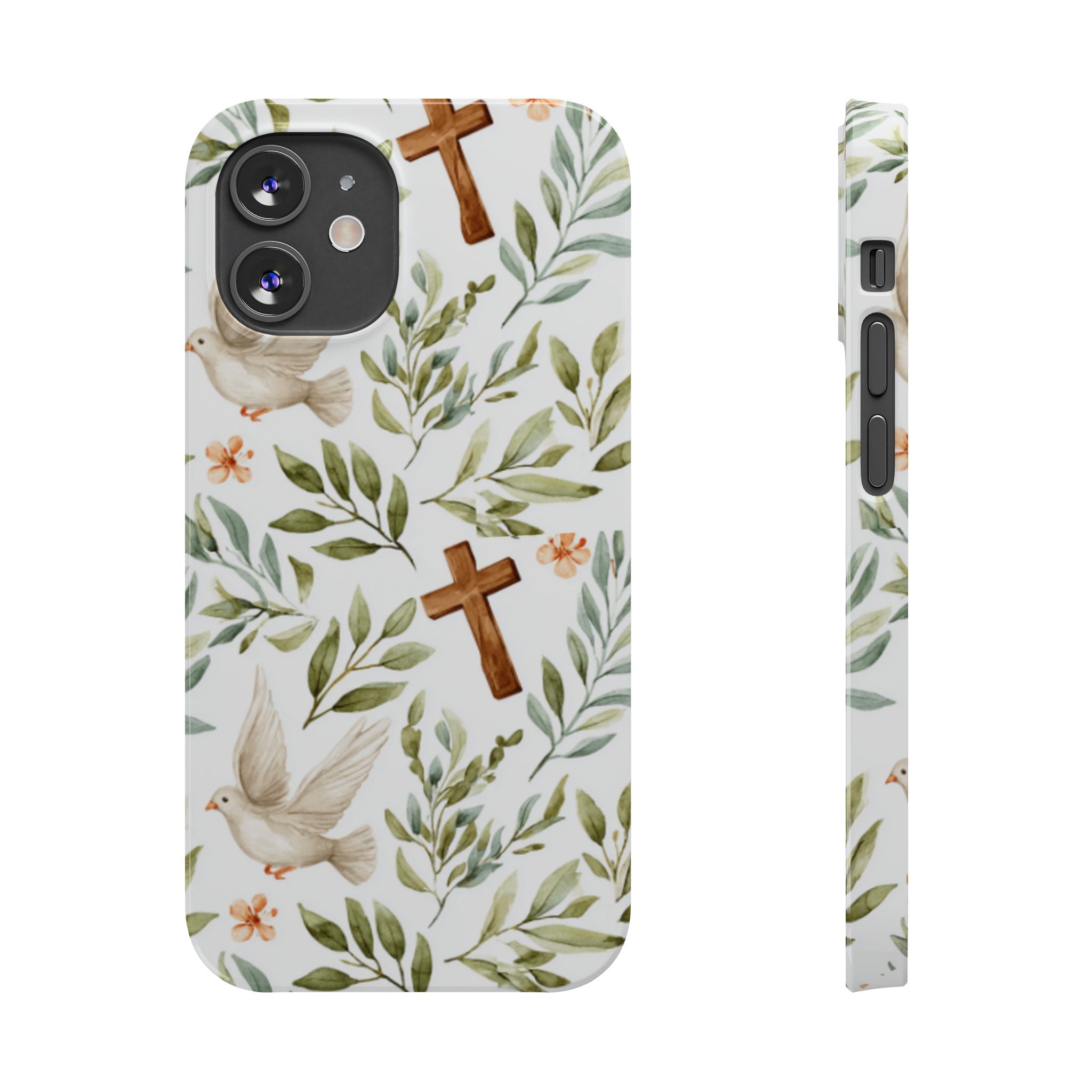 Slim Phone Case — Floral Dove & Cross Christian Design, Bible Verse Gift