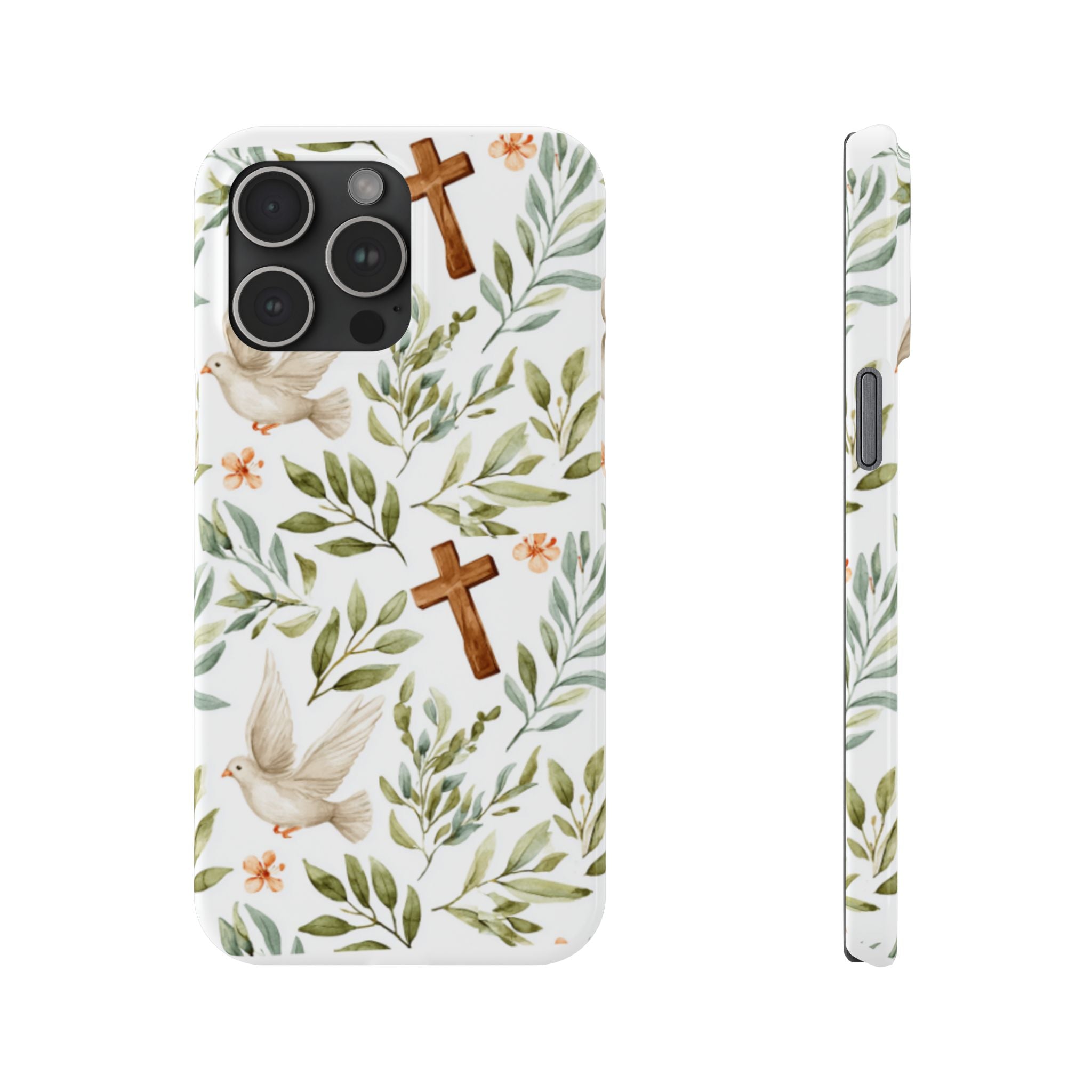 Slim Phone Case — Floral Dove & Cross Christian Design, Bible Verse Gift