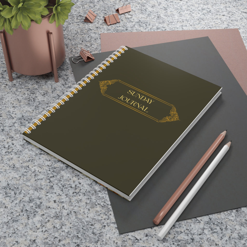 Sunday Journal Spiral Notebook — Vintage Floral Notebook for Reflection & Planning