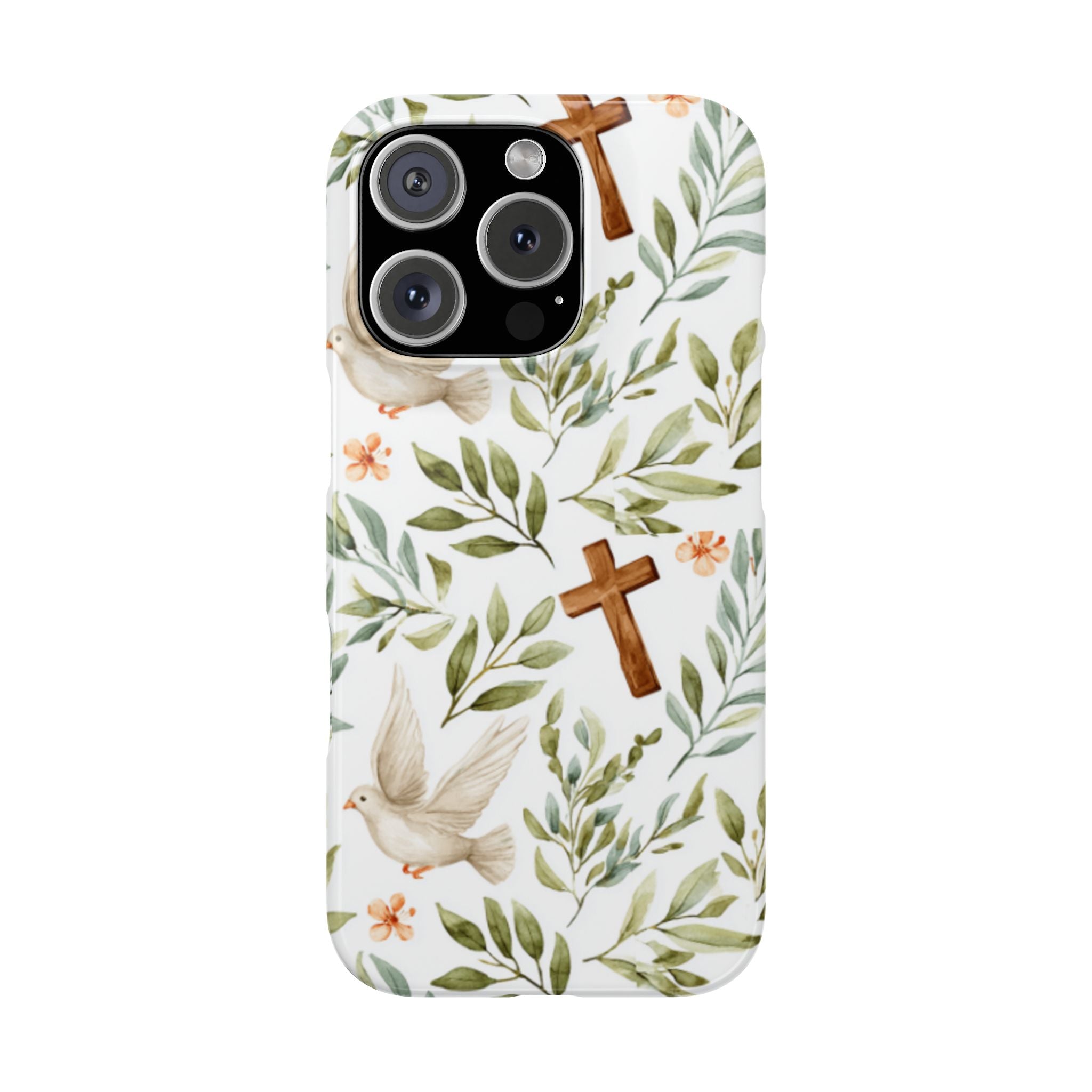 Slim Phone Case — Floral Dove & Cross Christian Design, Bible Verse Gift