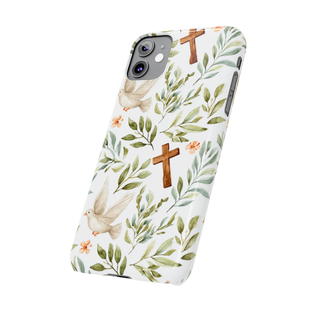 Slim Phone Case — Floral Dove & Cross Christian Design, Bible Verse Gift