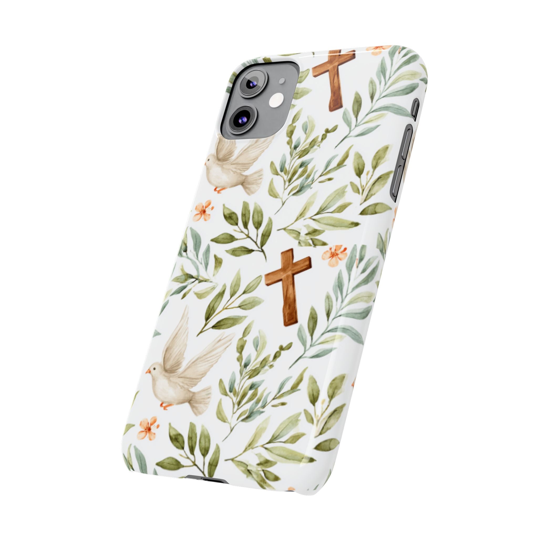 Slim Phone Case — Floral Dove & Cross Christian Design, Bible Verse Gift