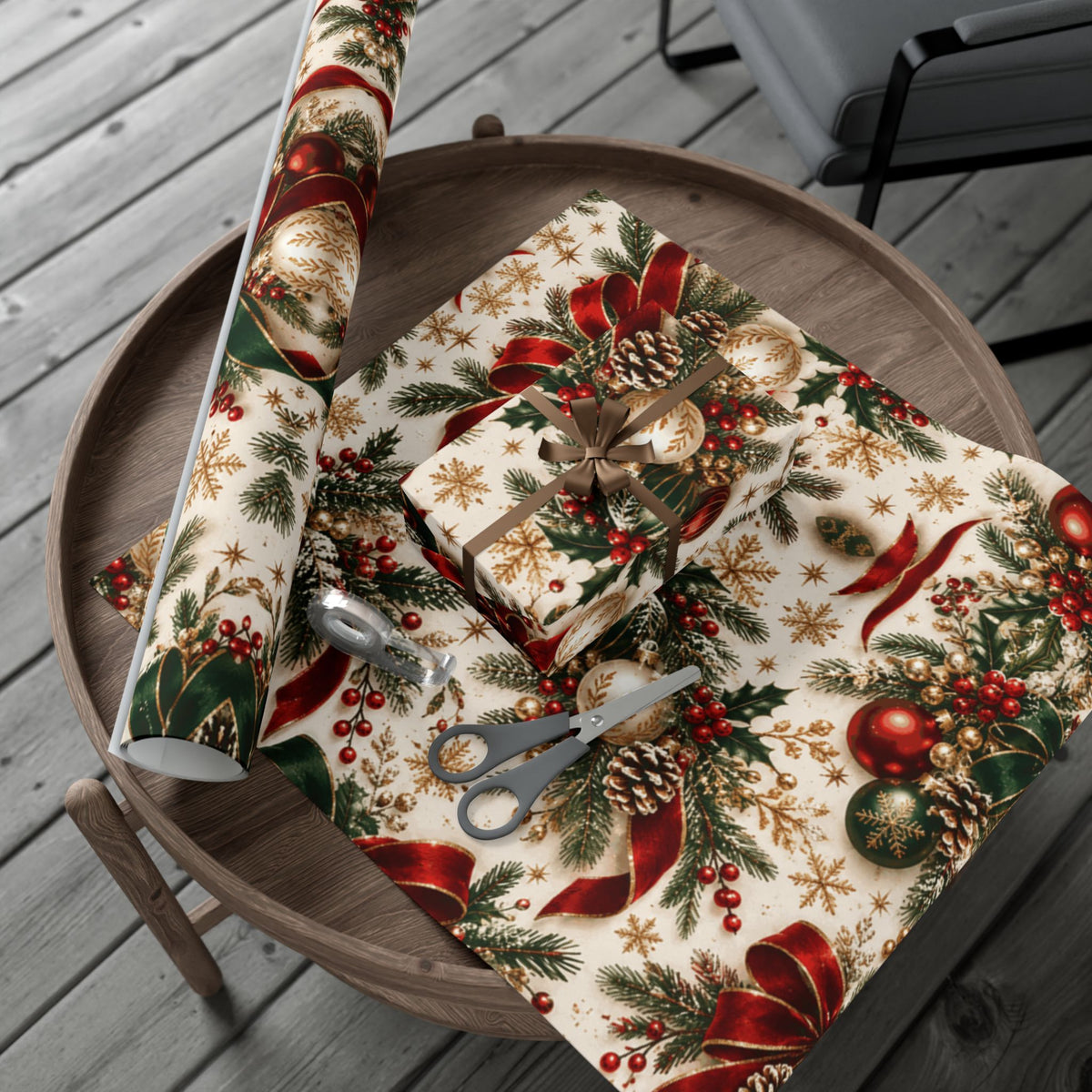 Holiday Poinsettia Gift Wrap Paper — Vintage Floral Christmas Wrapping