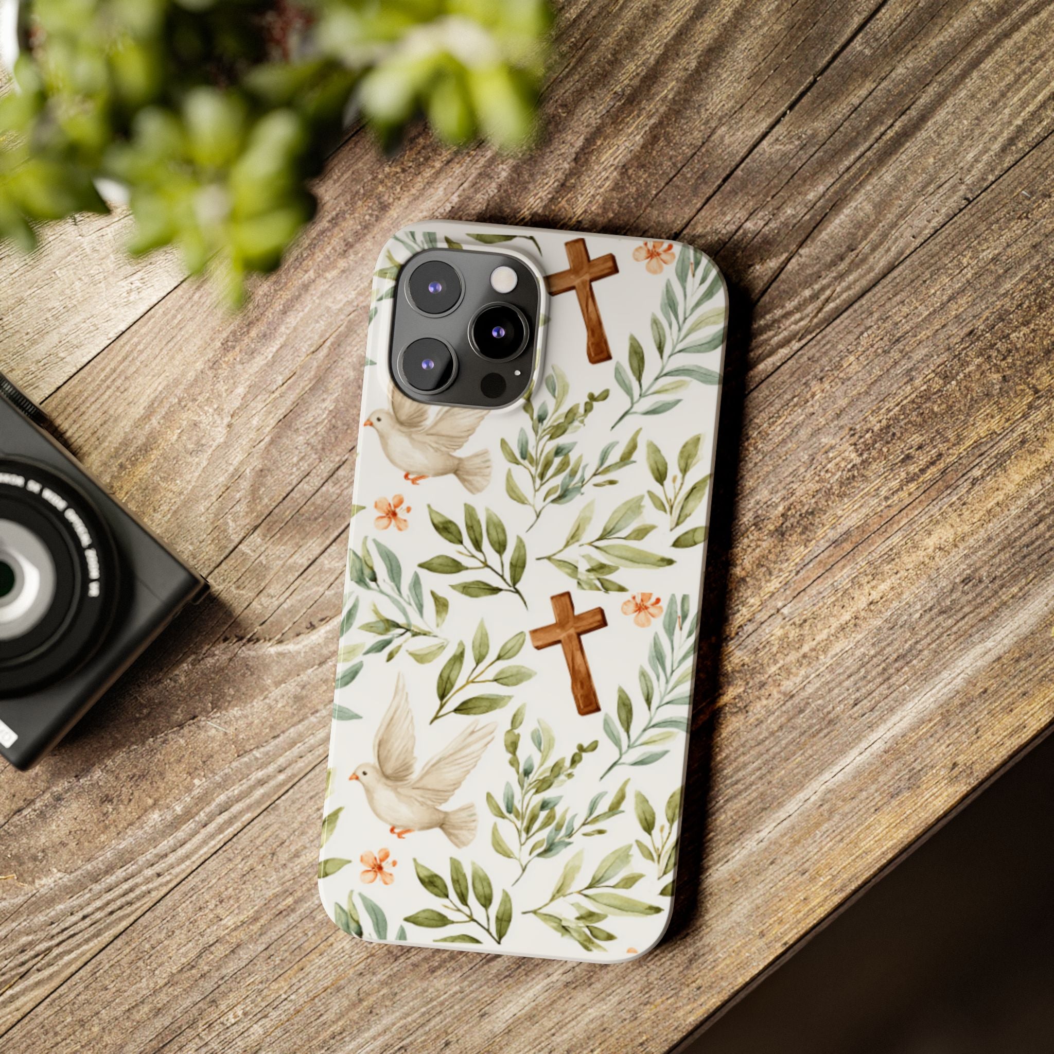 Slim Phone Case — Floral Dove & Cross Christian Design, Bible Verse Gift