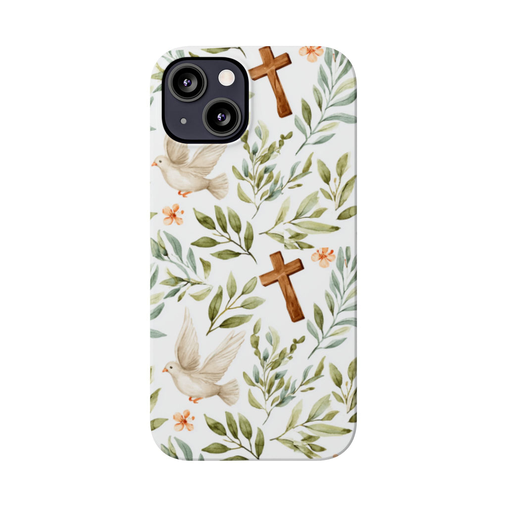 Slim Phone Case — Floral Dove & Cross Christian Design, Bible Verse Gift