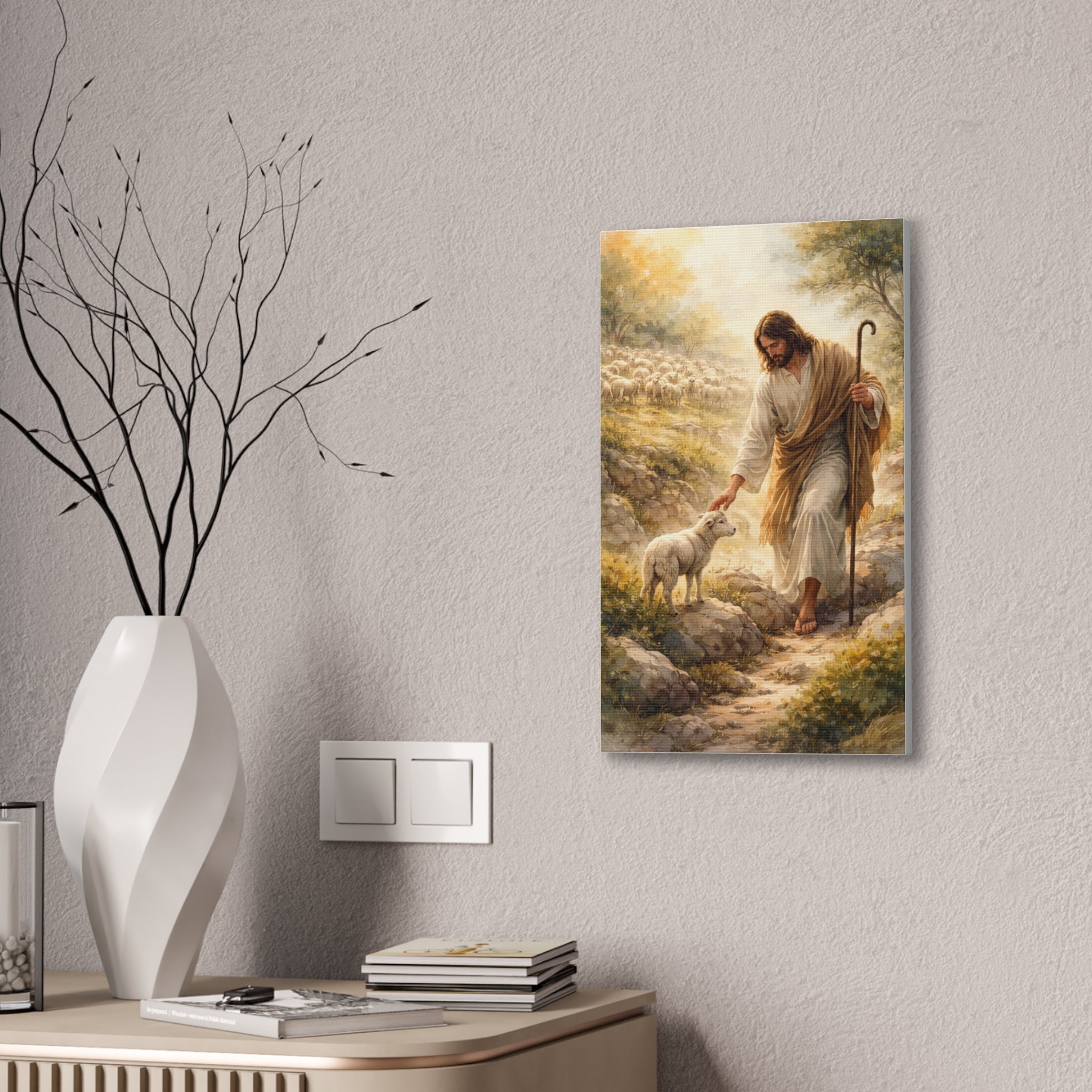 Jesus the Good Shepherd Canvas Wall Art – Christian Religious Home Decor